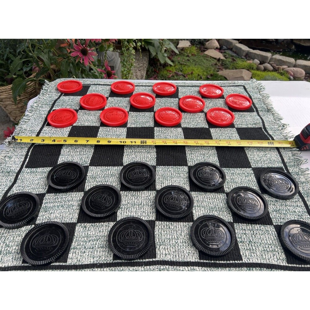 Jumbo Checkers Tic Tac Toe 3-in-1 Woven Rug Game 26” Complete With Bag